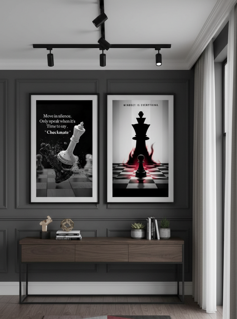 Strategy & Victory – 2-Panel Chess Motivational Wall Art
