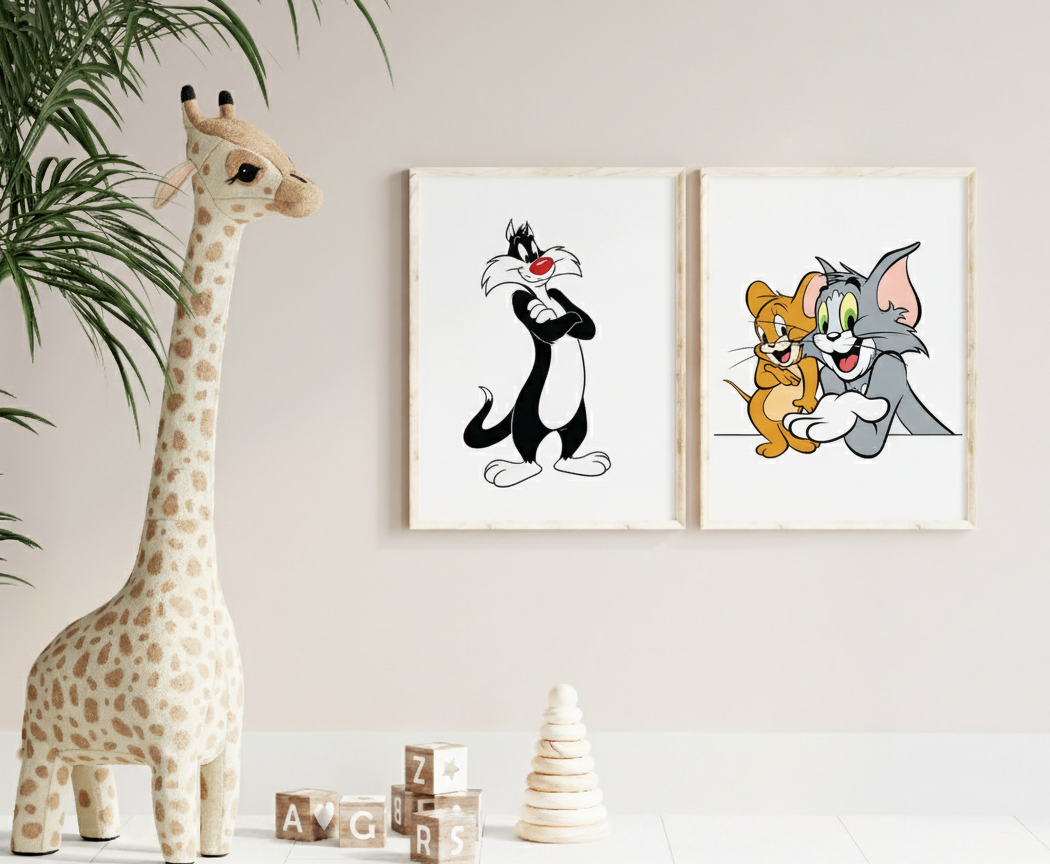 Cartoon Buddies – Sylvester & Tom and Jerry 2 Panel Kids Wall Art