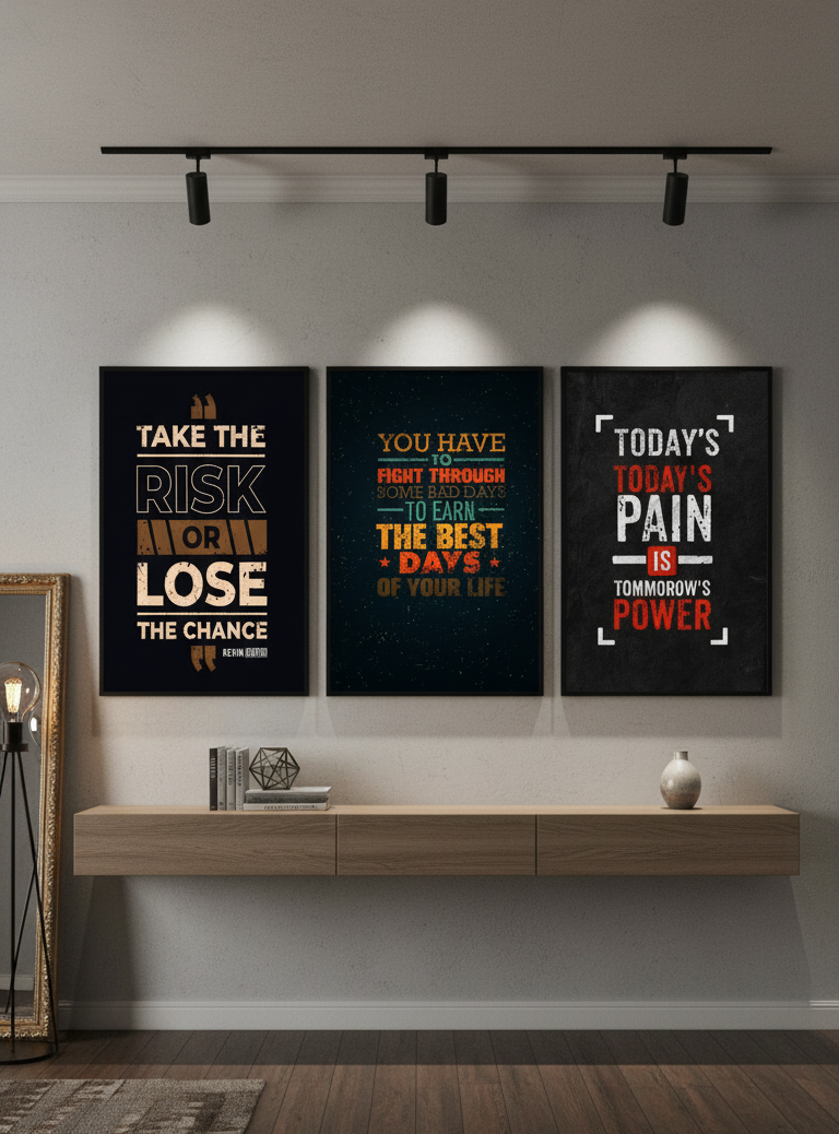 Risk, Fight, Pain – 3-Panel Motivational Wall Art
