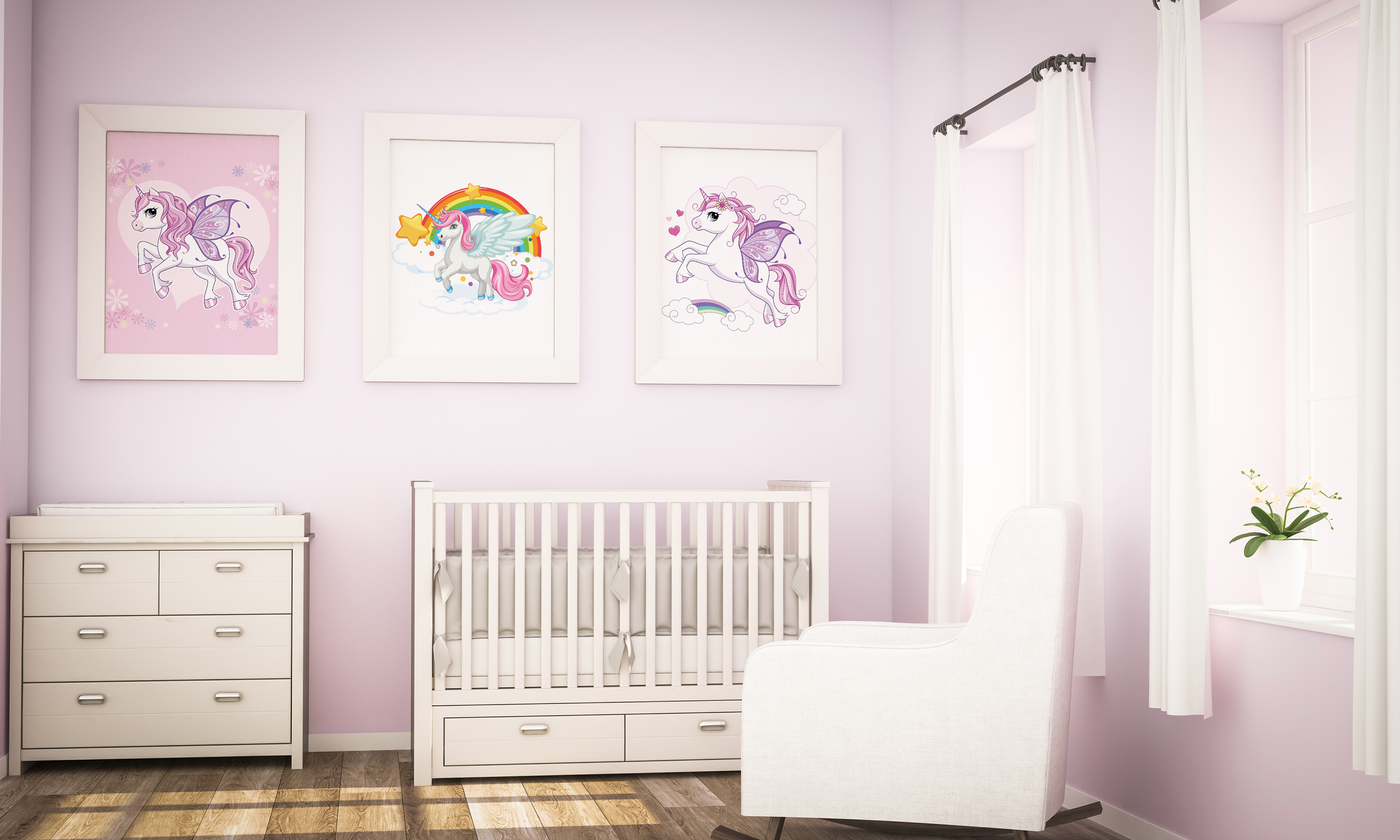 3 Panel Unicorn Wall Art – Dreamy Decor for Little Girls