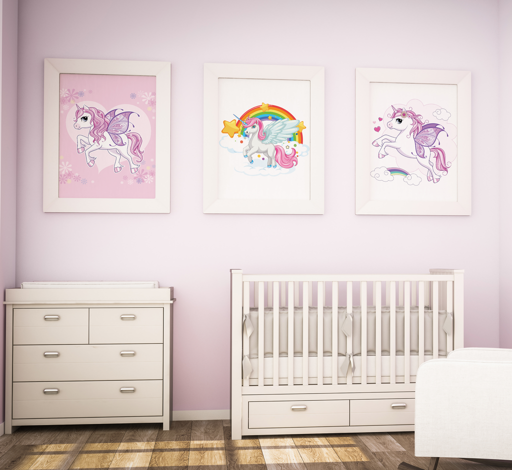 3 Panel Unicorn Wall Art – Dreamy Decor for Little Girls
