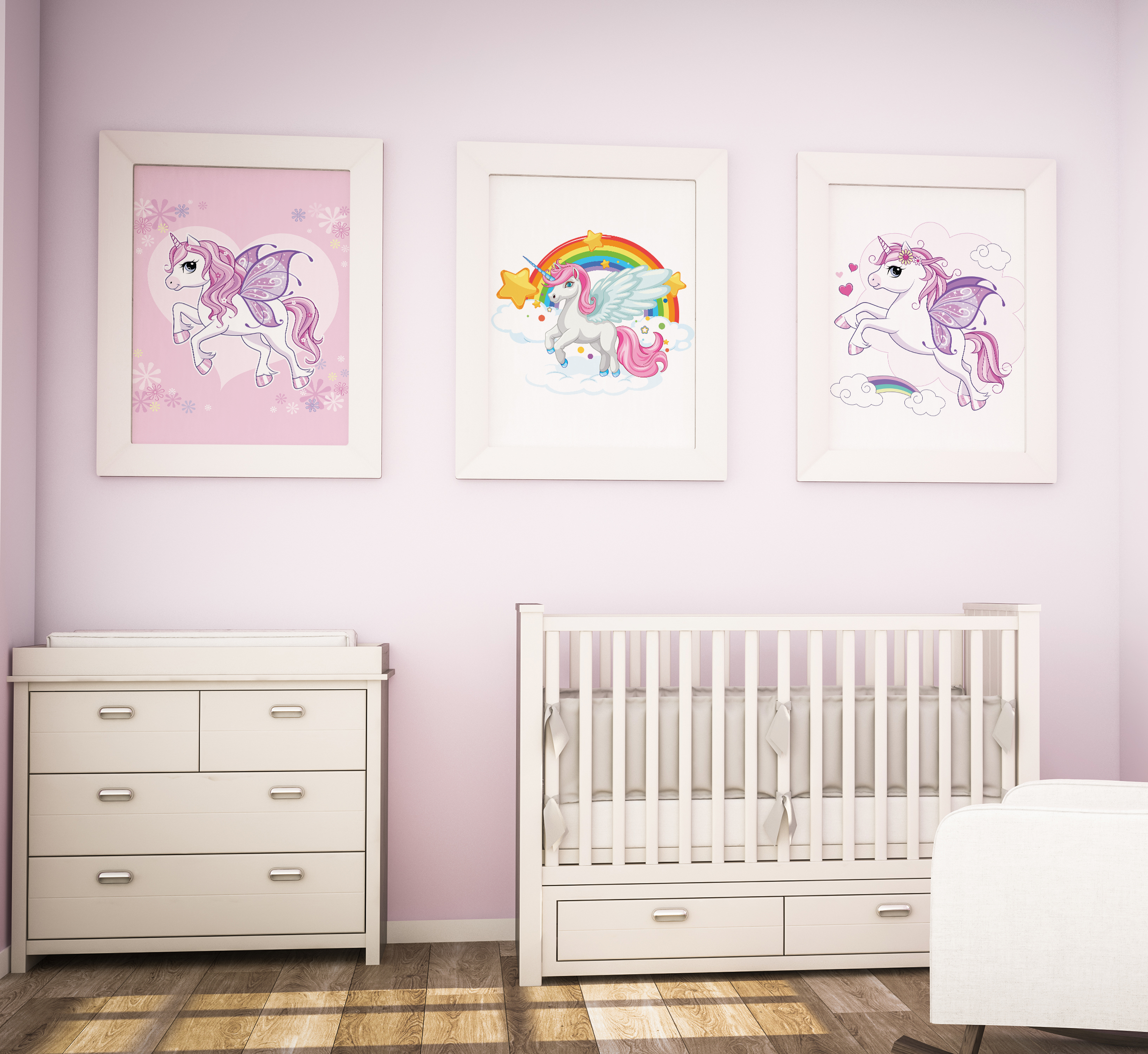 3 Panel Unicorn Wall Art – Dreamy Decor for Little Girls