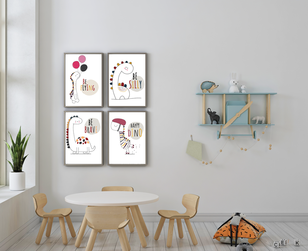 4 Panel Dinosaur Wall Art – Fun Adventure for Kids
