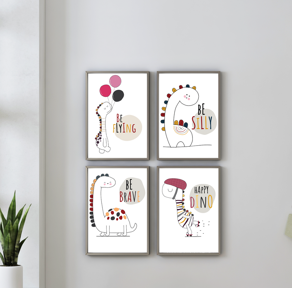 4 Panel Dinosaur Wall Art – Fun Adventure for Kids