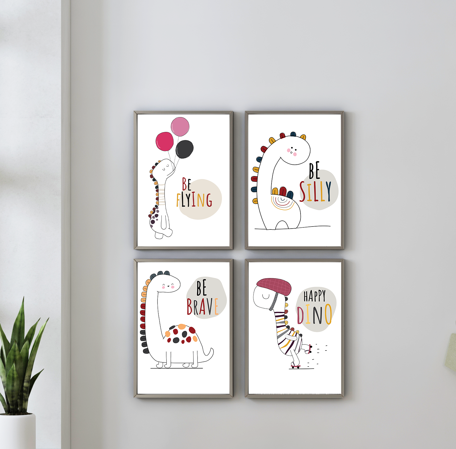 4 Panel Dinosaur Wall Art – Fun Adventure for Kids