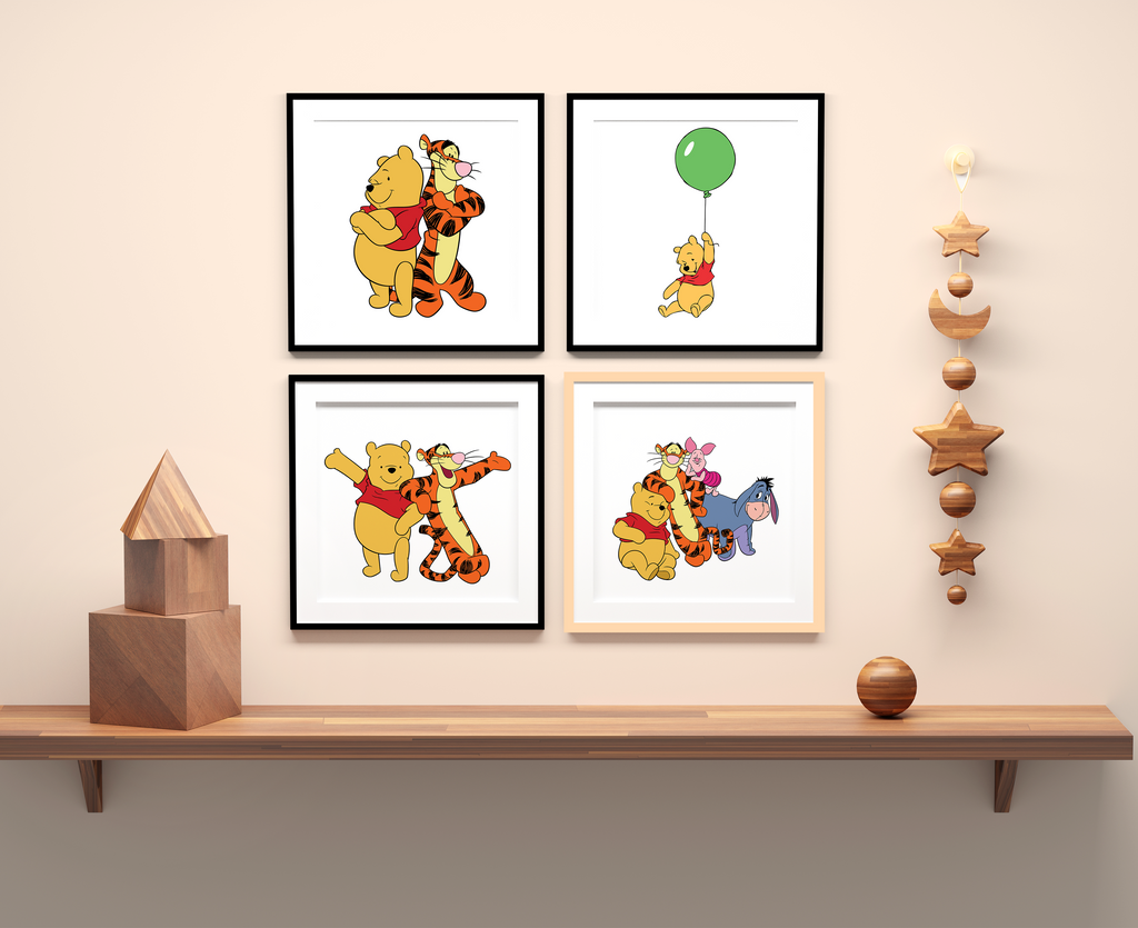 4 Panel Winnie the Pooh Wall Art – Sweet Adventures for Kids’ Room