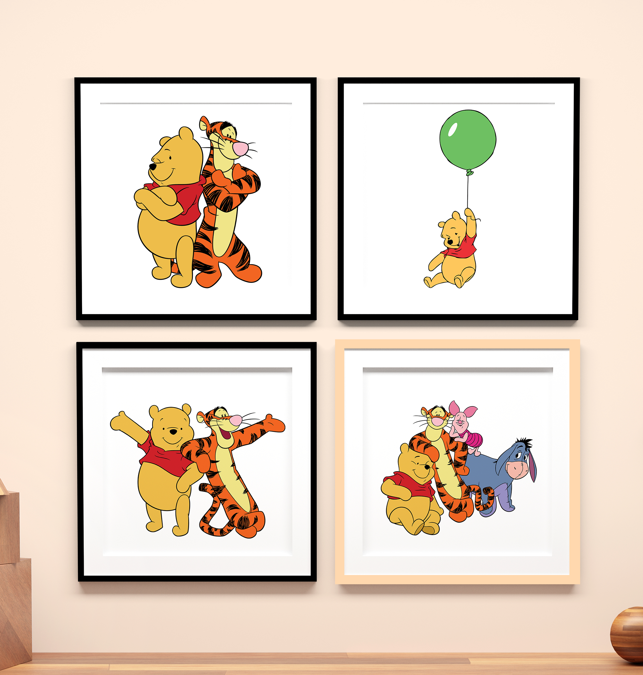4 Panel Winnie the Pooh Wall Art – Sweet Adventures for Kids’ Room