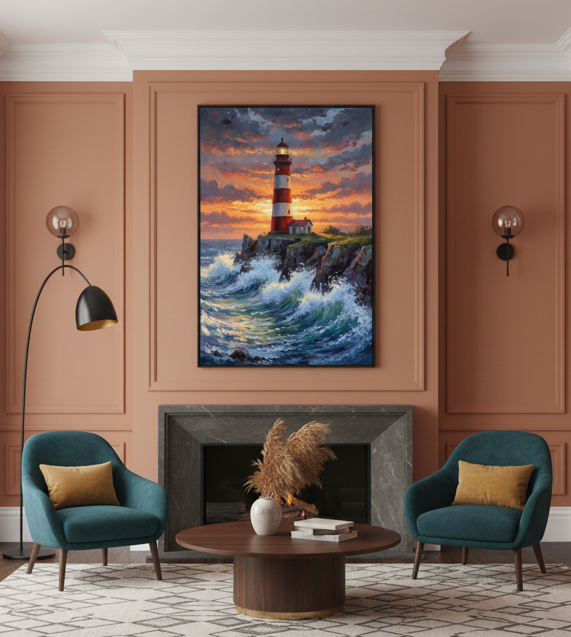Beacon of Hope – Lighthouse on the Cliff Wall Art