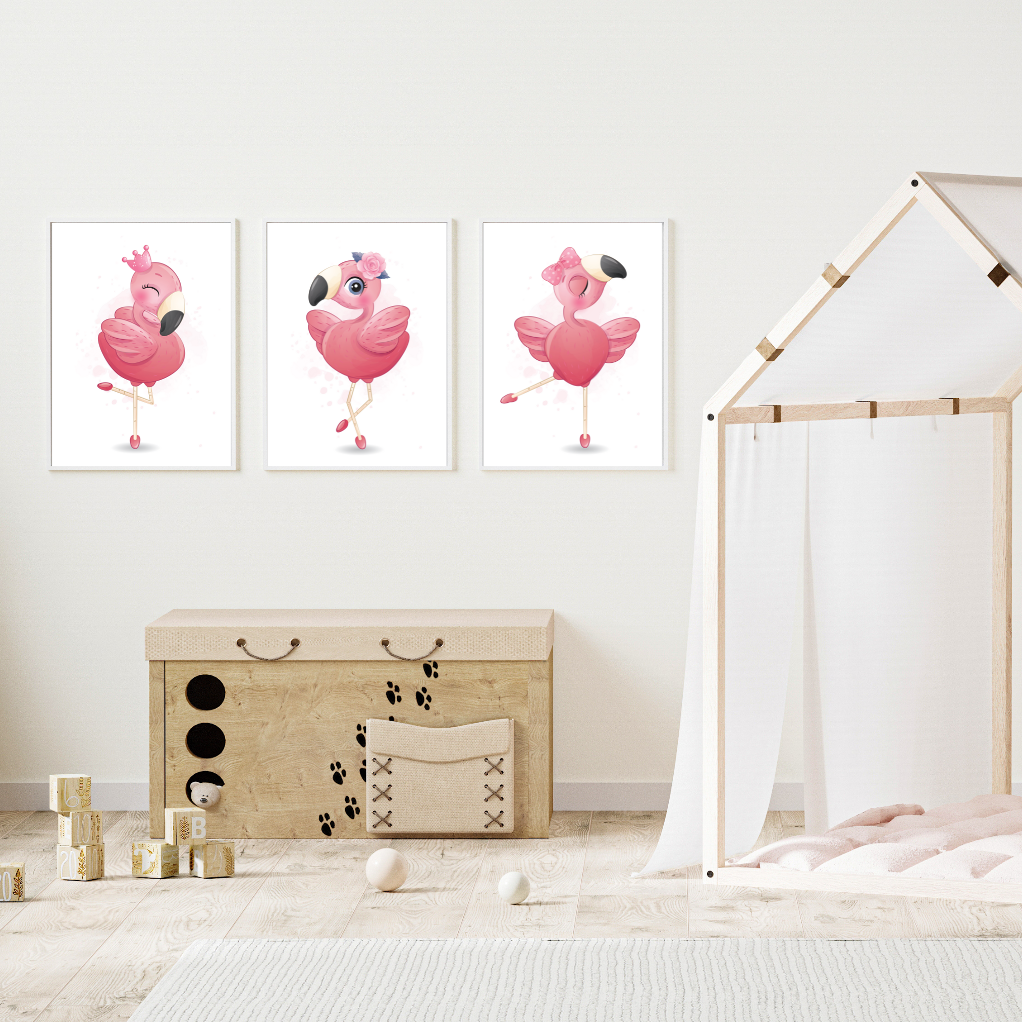 Graceful Flamingos – Trio Wall Art for Kids