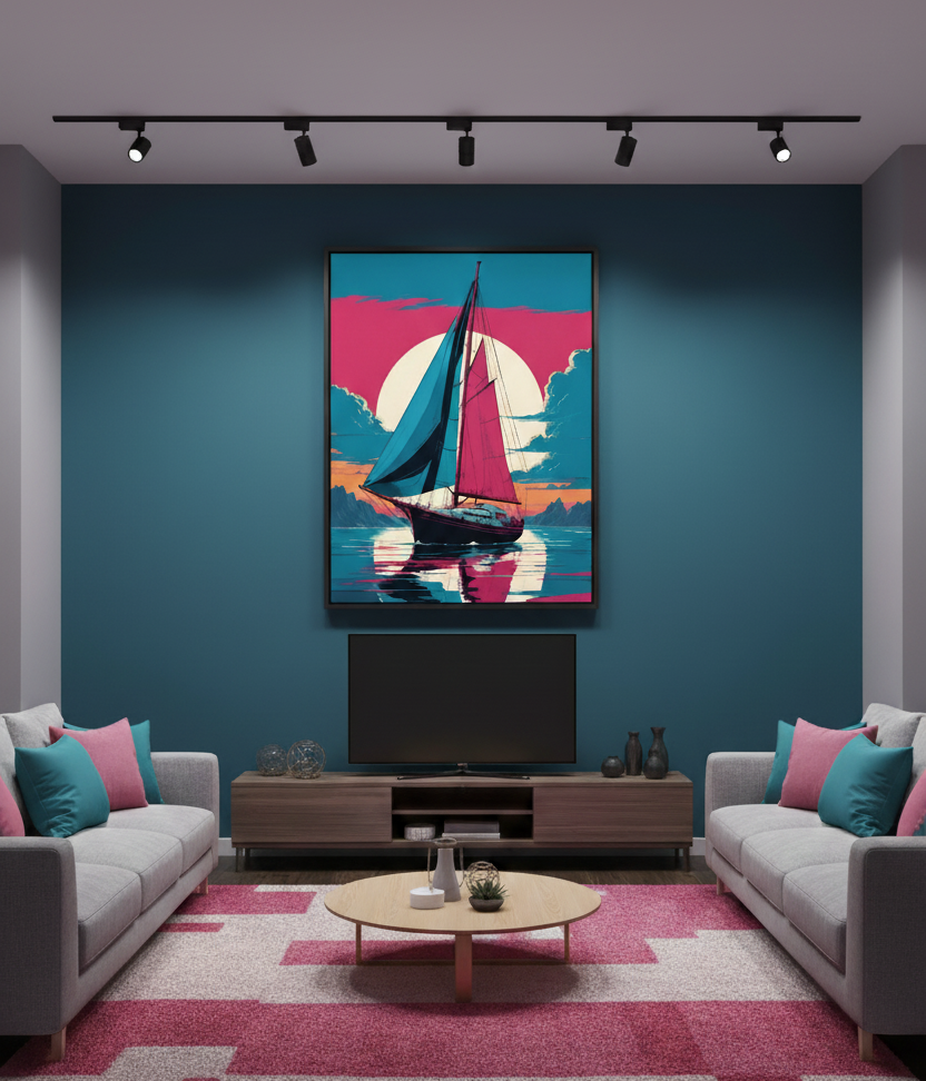Tranquil Voyage – Boat Beneath the White Sun Wall Art