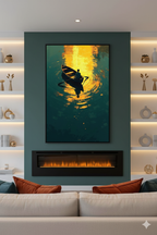 Golden Reflection – Man in a Boat Painting Wall Art