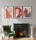 Sunlit Steps – 3-Panel Architectural Boho Wall Art