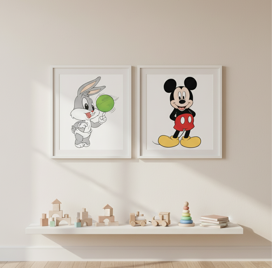 Bugs Bunny & Mickey Mouse – 2 Panel Kids Wall Art