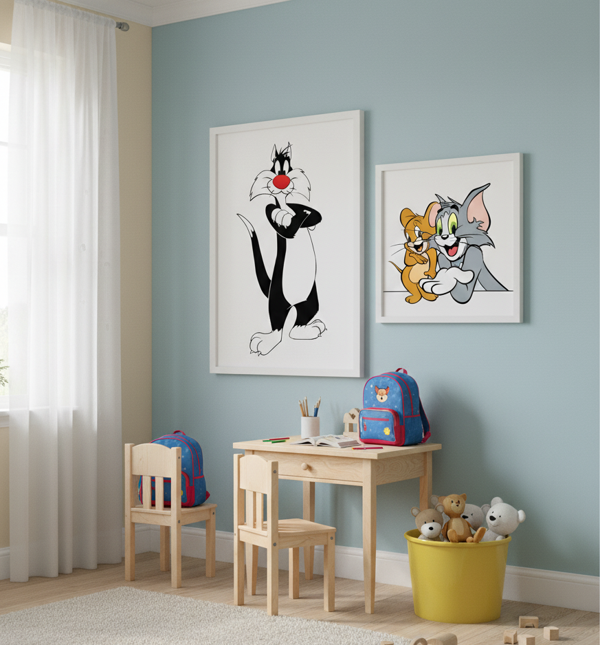 Cartoon Buddies – Sylvester & Tom and Jerry 2 Panel Kids Wall Art