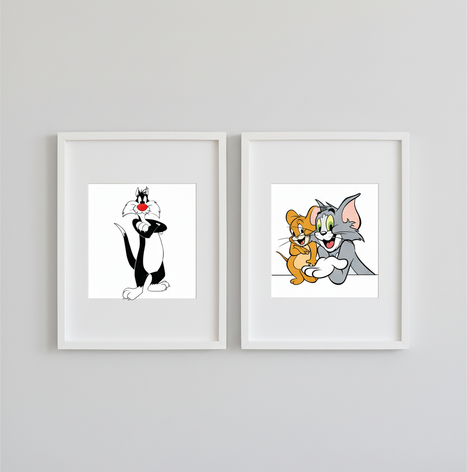 Cartoon Buddies – Sylvester & Tom and Jerry 2 Panel Kids Wall Art