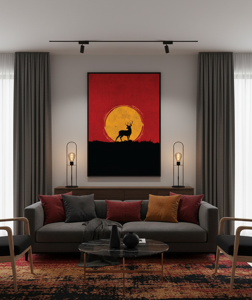 Radiant Grace – Deer Silhouette at Sunset Wall Art