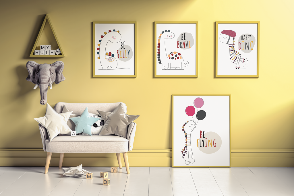 4 Panel Dinosaur Wall Art – Fun Adventure for Kids