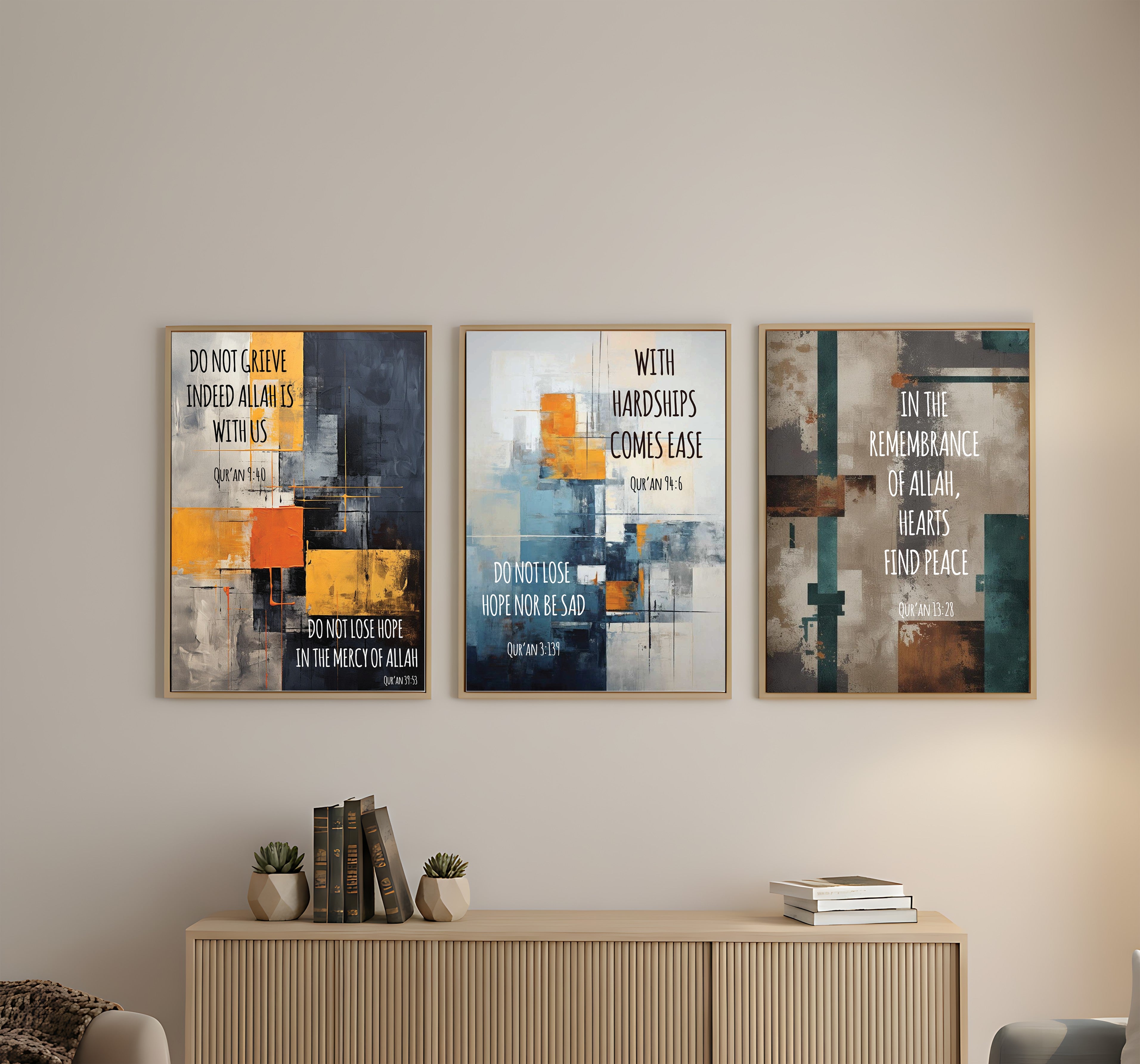 Divine Guidance Wall Art – English Translated Quranic Verses (3 Frames)