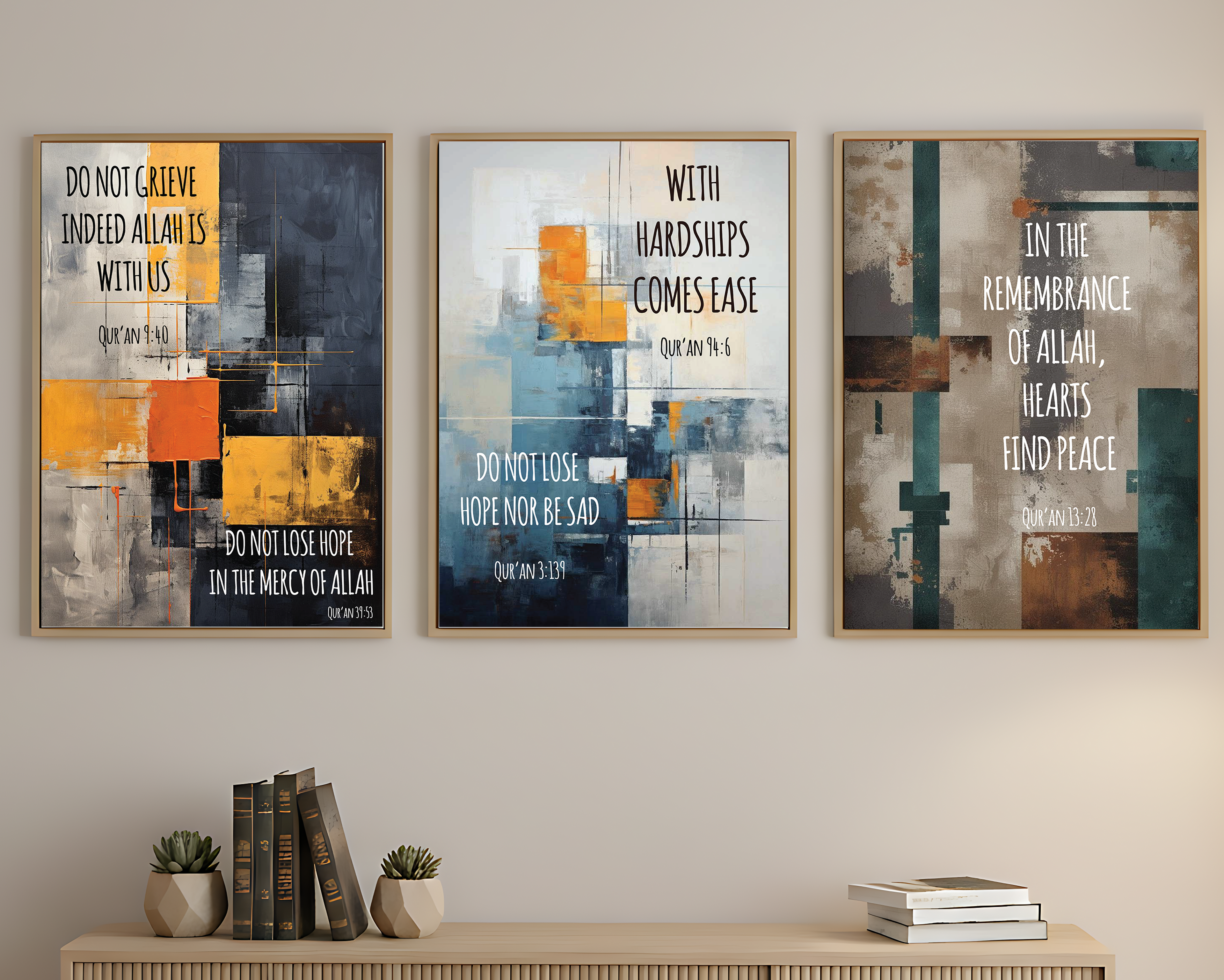 Divine Guidance Wall Art – English Translated Quranic Verses (3 Frames)