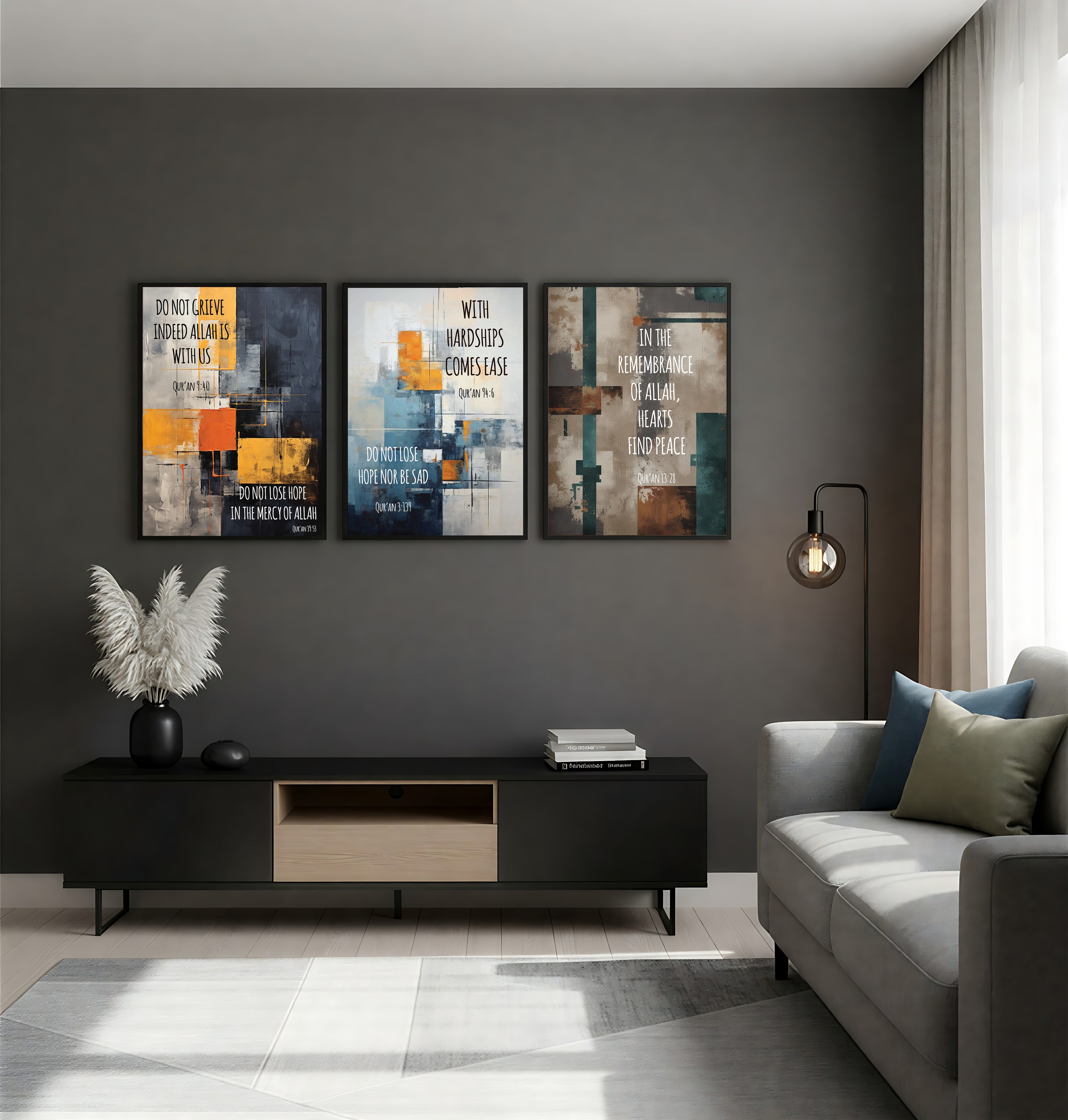 Divine Guidance Wall Art – English Translated Quranic Verses (3 Frames)