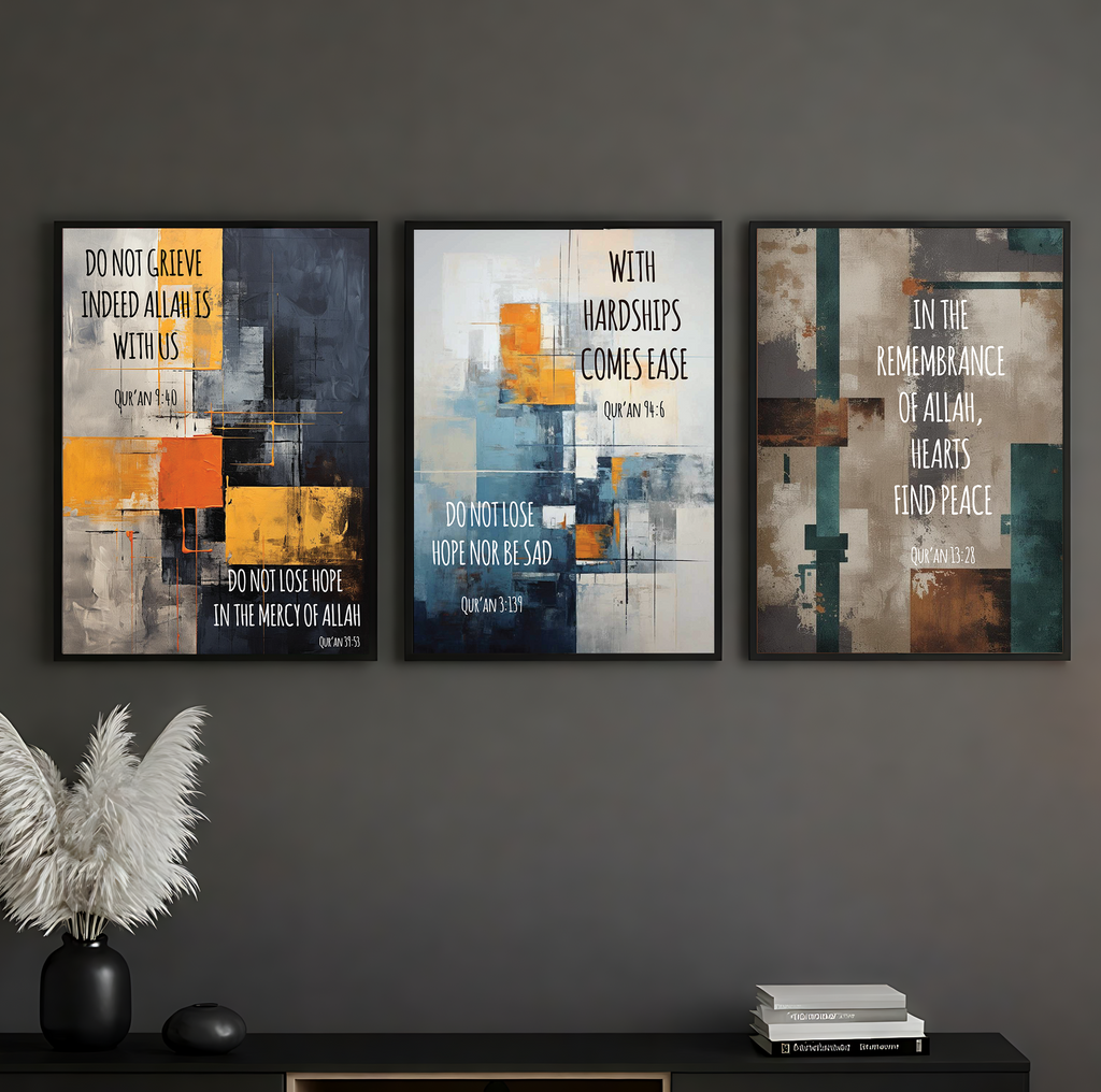 Divine Guidance Wall Art – English Translated Quranic Verses (3 Frames)