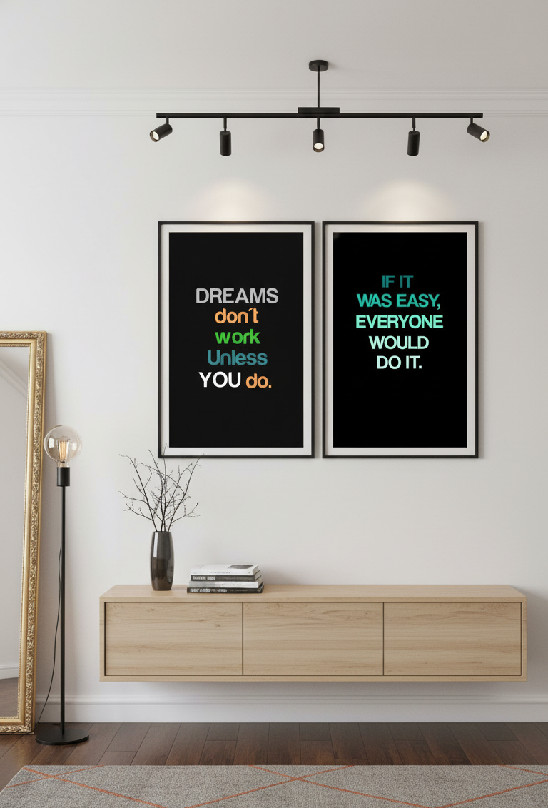 Dreams & Work – 2-Panel Motivational Quote Wall Art