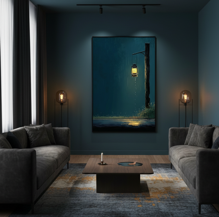 Whisper of Rain – Lantern in the Drizzle Wall Art