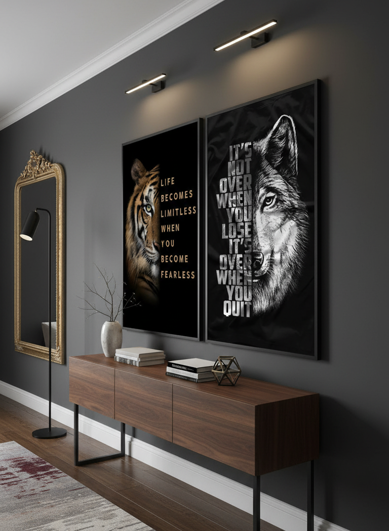 Fierce & Focused – Tiger & Wolf Motivational Wall Art