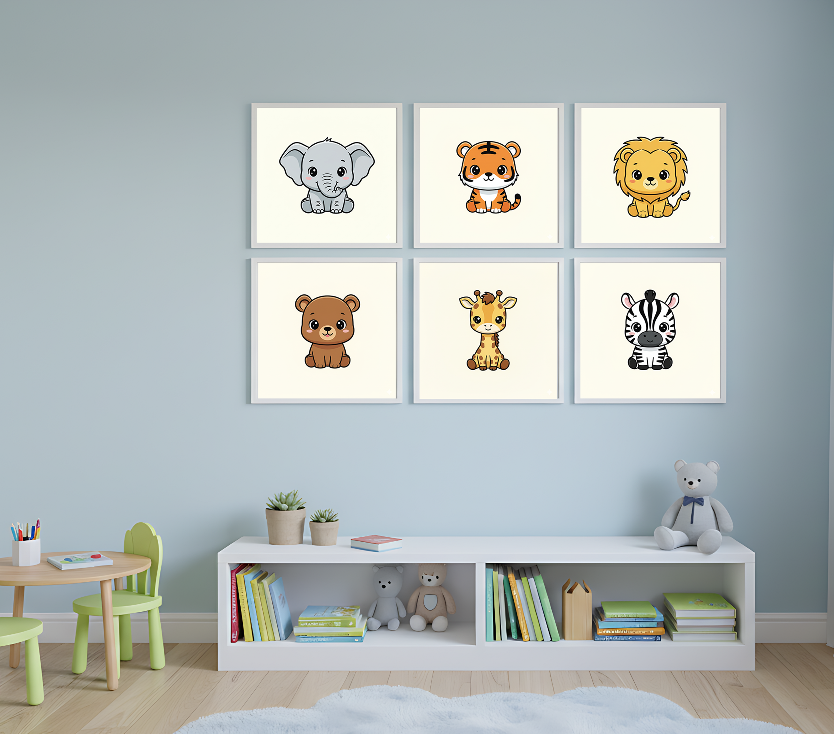 Cute Jungle Animals – 6 Panel Kids Wall Art Set