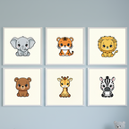 Cute Jungle Animals – 6 Panel Kids Wall Art Set