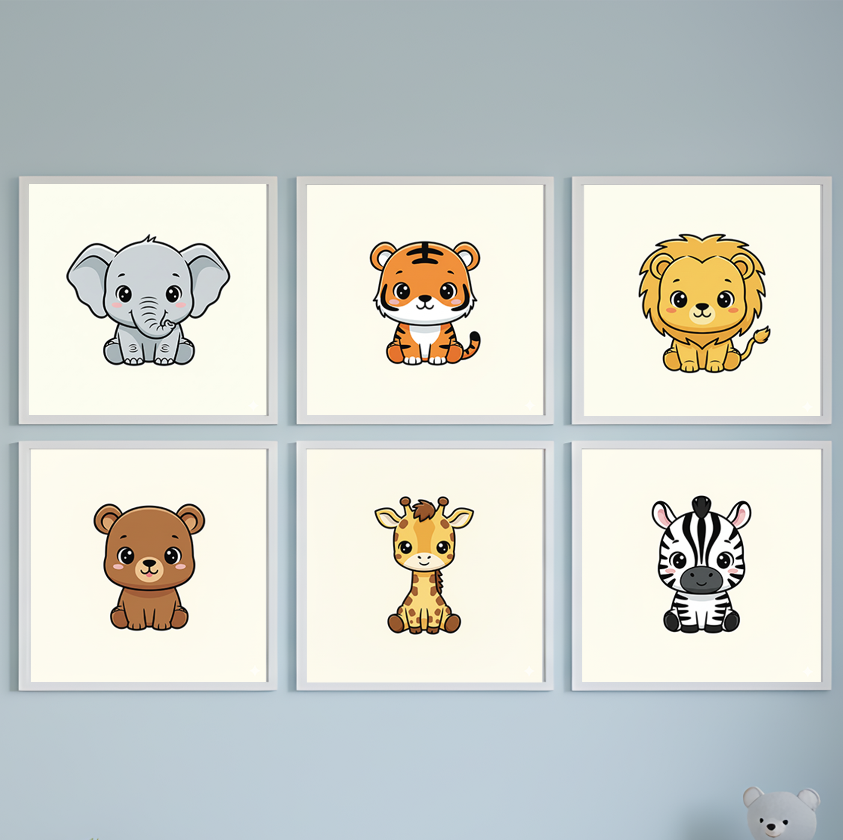 Cute Jungle Animals – 6 Panel Kids Wall Art Set