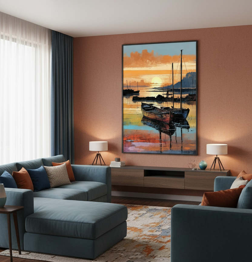 Golden Voyage – Boats at Sunset Wall Art