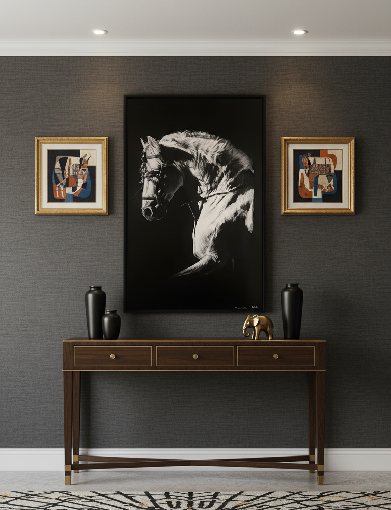 Majestic Contrast – The White Horse Portrait Wall Art