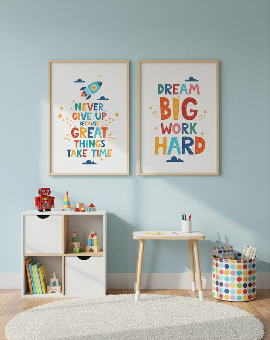 Inspiring Words for Little Dreamers – 2 Panel Kids Wall Art