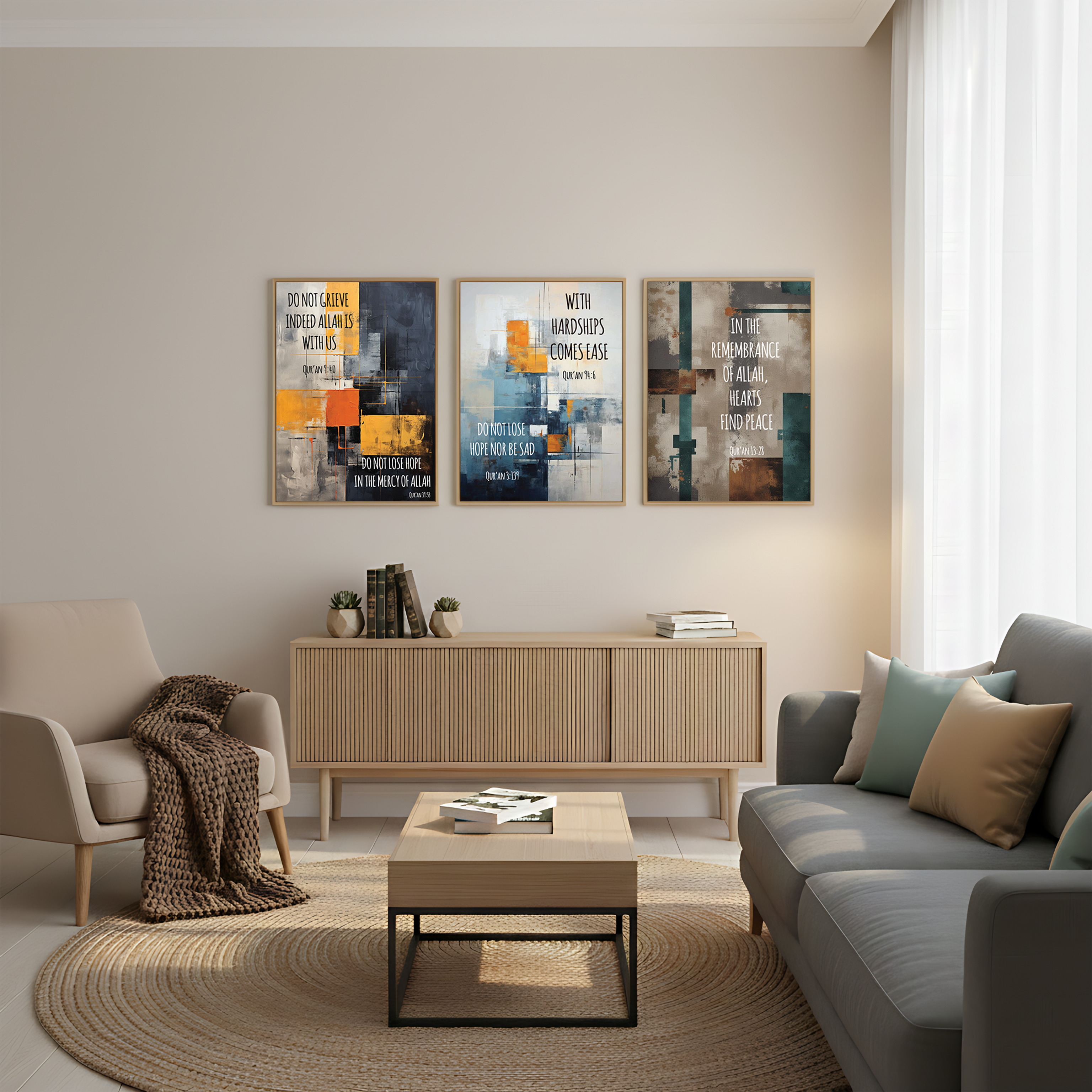 Divine Guidance Wall Art – English Translated Quranic Verses (3 Frames)