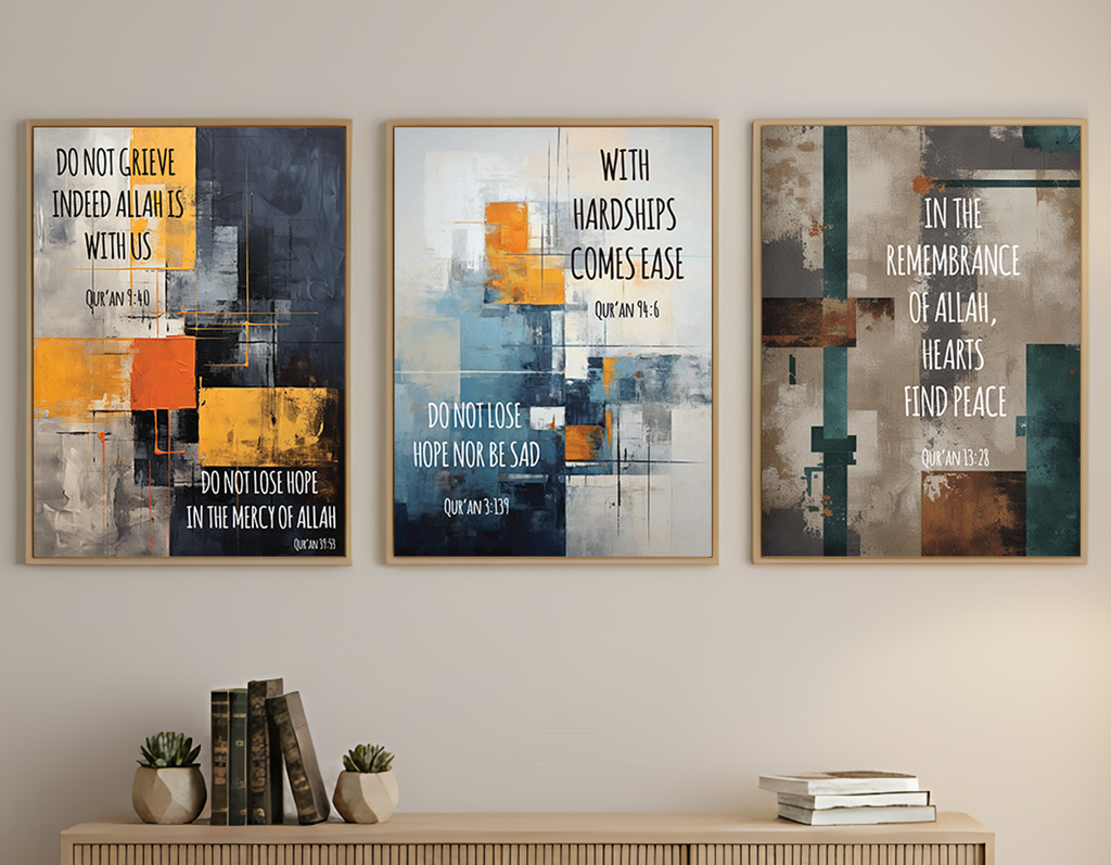 Divine Guidance Wall Art – English Translated Quranic Verses (3 Frames)