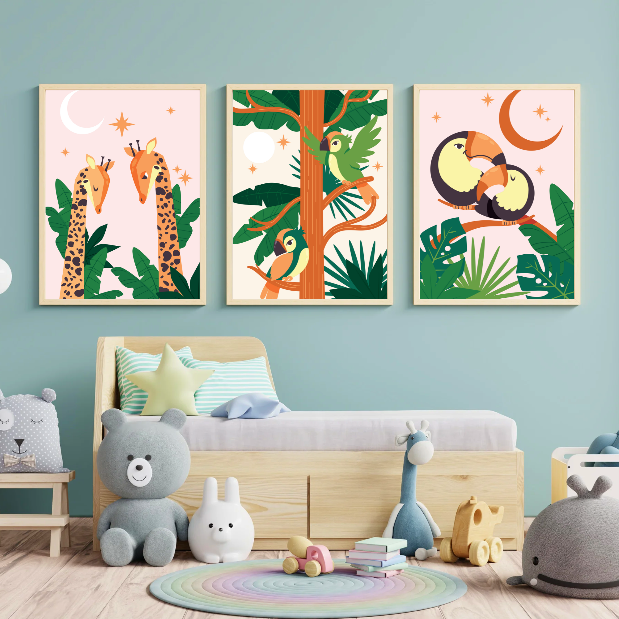 Jungle Friends – 3 Panel Kids Wall Art