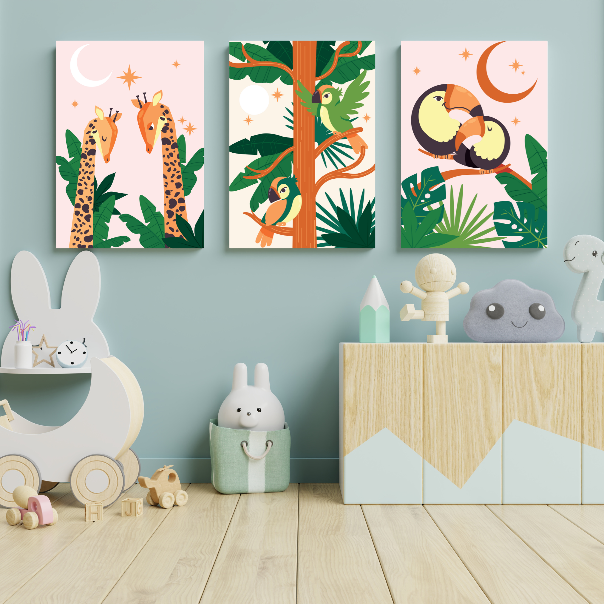 Jungle Friends – 3 Panel Kids Wall Art
