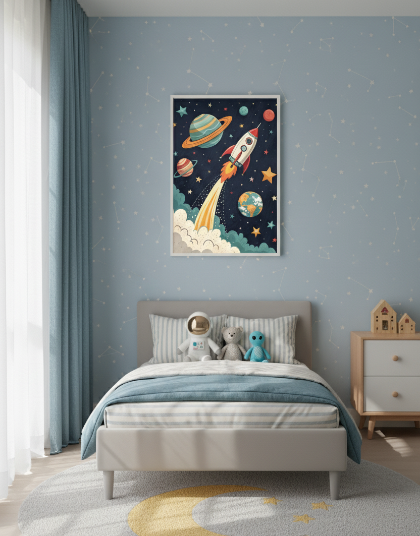 Rocket Adventure in Space – Kids Wall Art