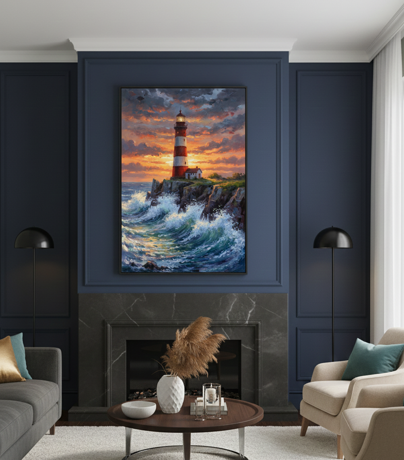 Beacon of Hope – Lighthouse on the Cliff Wall Art