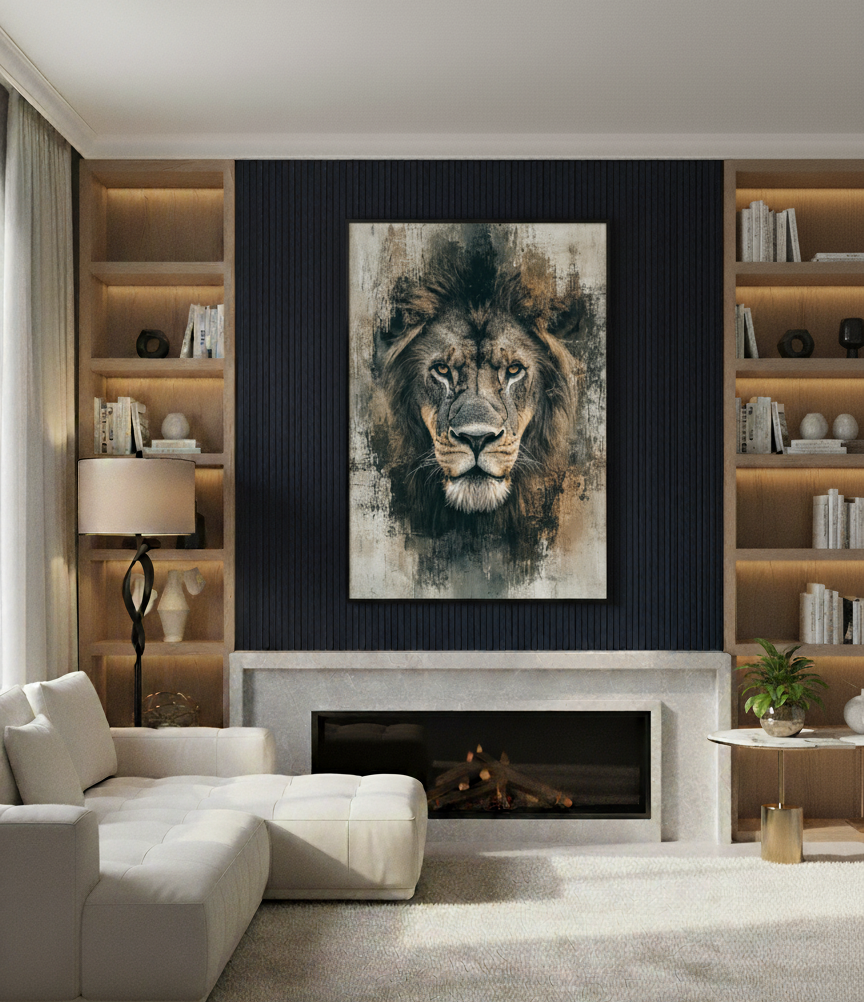 Lion Portrait Wall Art panel – Power In Silence
