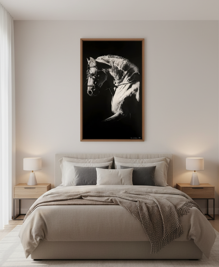 Majestic Contrast – The White Horse Portrait Wall Art
