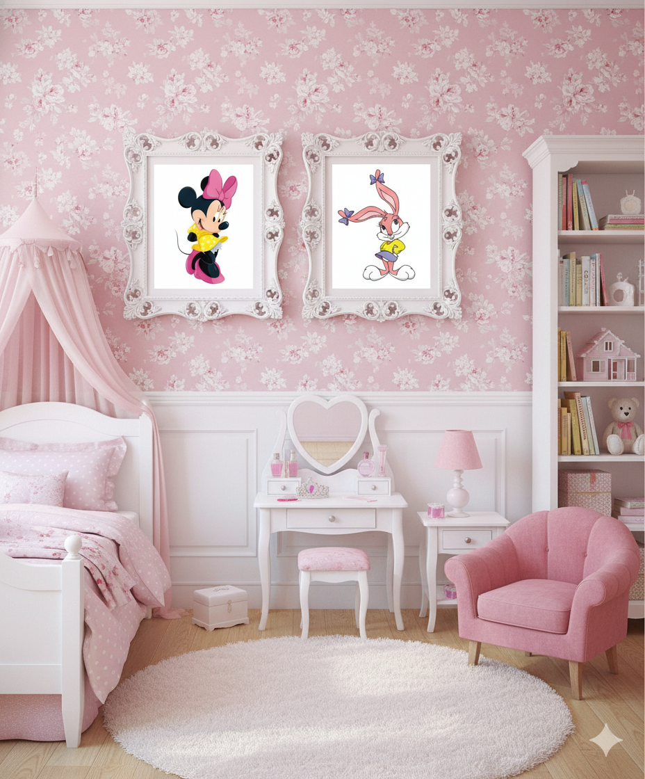 Minnie Mouse & Lola Bunny – 2 Panel Girls Room Wall Art