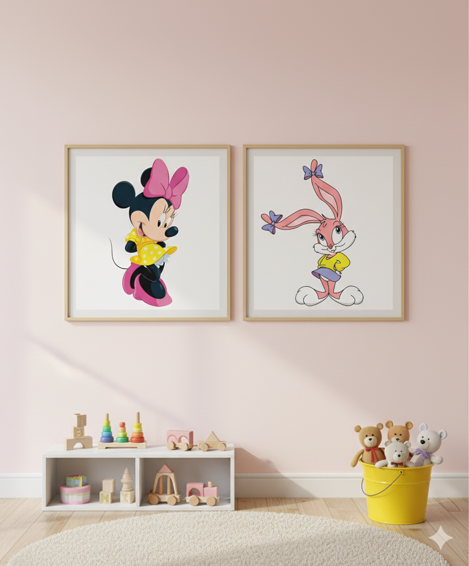 Minnie Mouse & Lola Bunny – 2 Panel Girls Room Wall Art