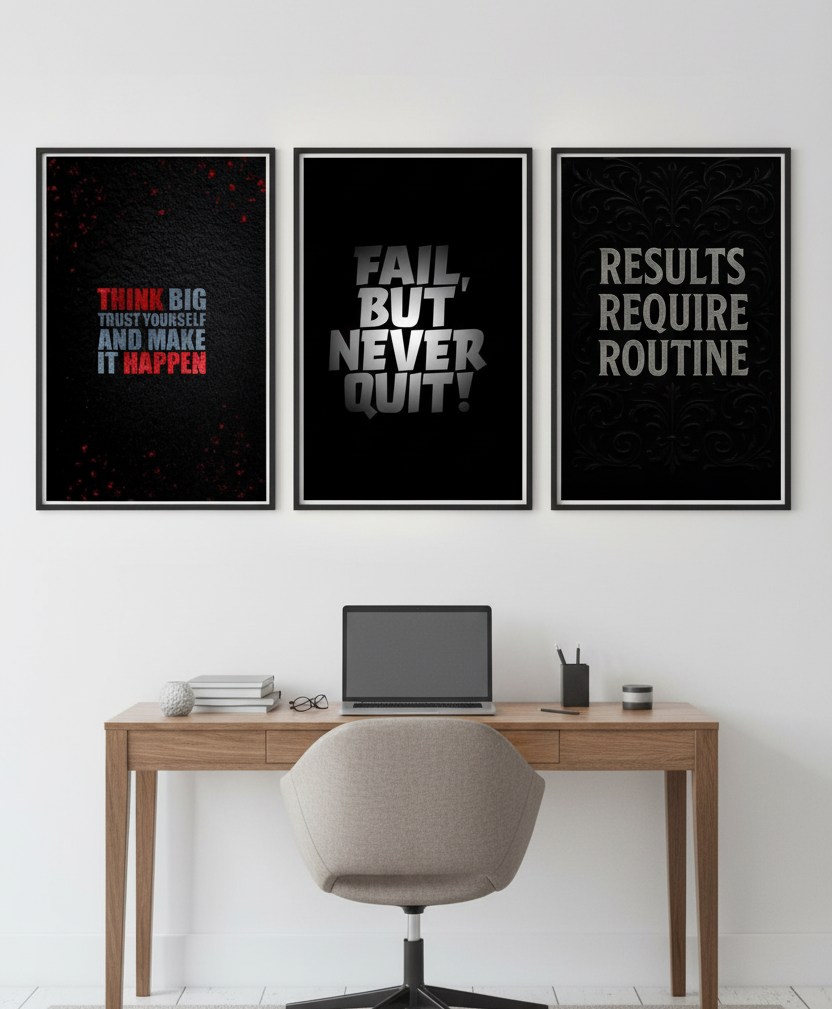 3-Panel Motivational Quotes Wall Art – Inspire Every Day