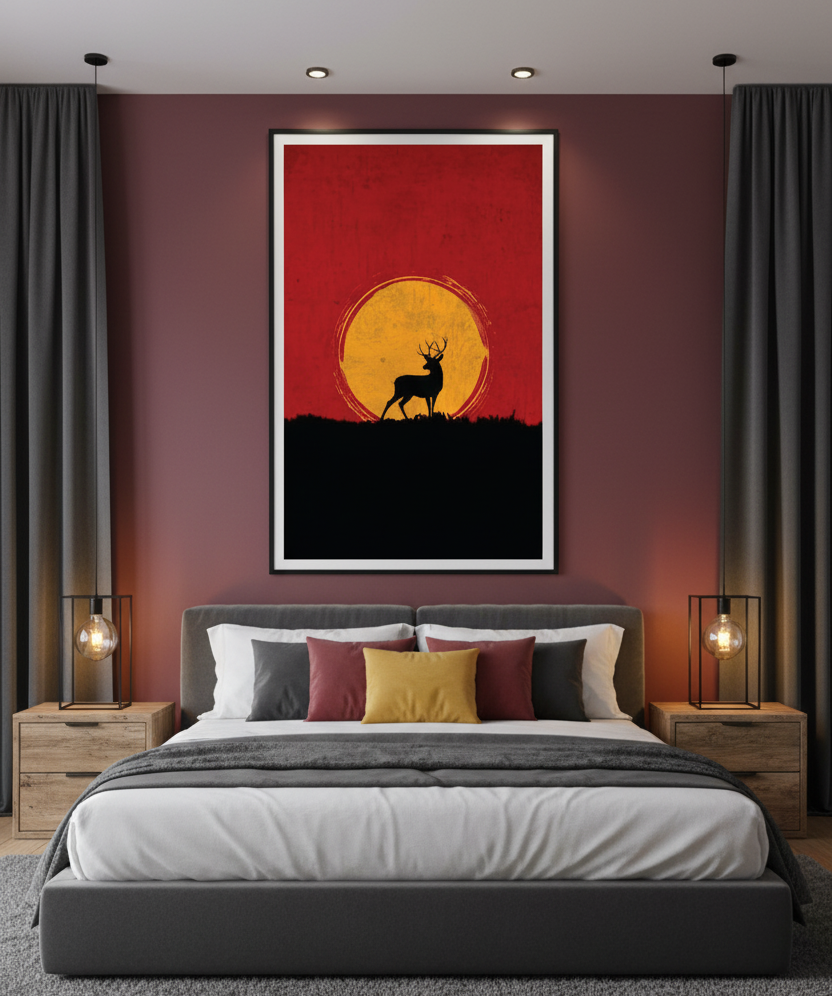 Radiant Grace – Deer Silhouette at Sunset Wall Art