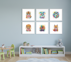 Reading Animals Watercolor Wall Art – Set of 6 Cute Prints