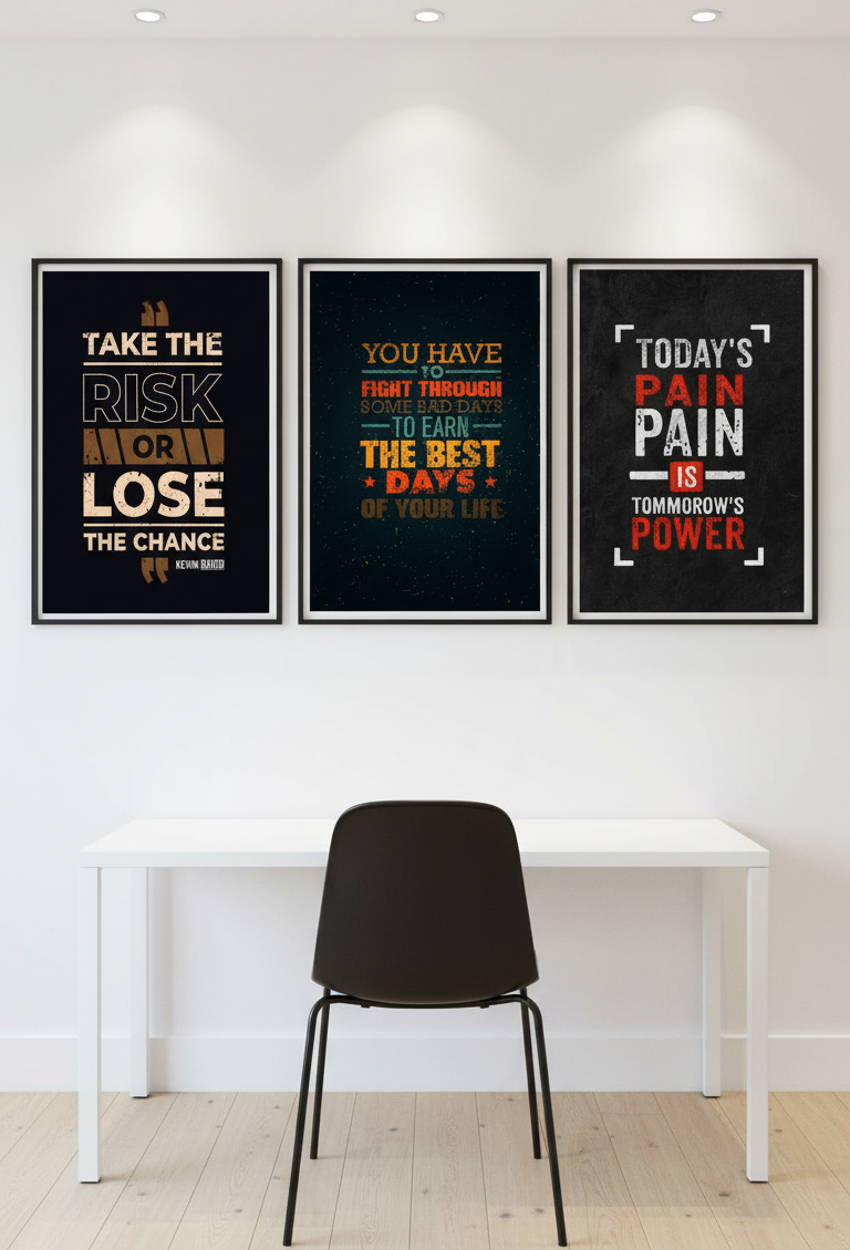 Risk, Fight, Pain – 3-Panel Motivational Wall Art