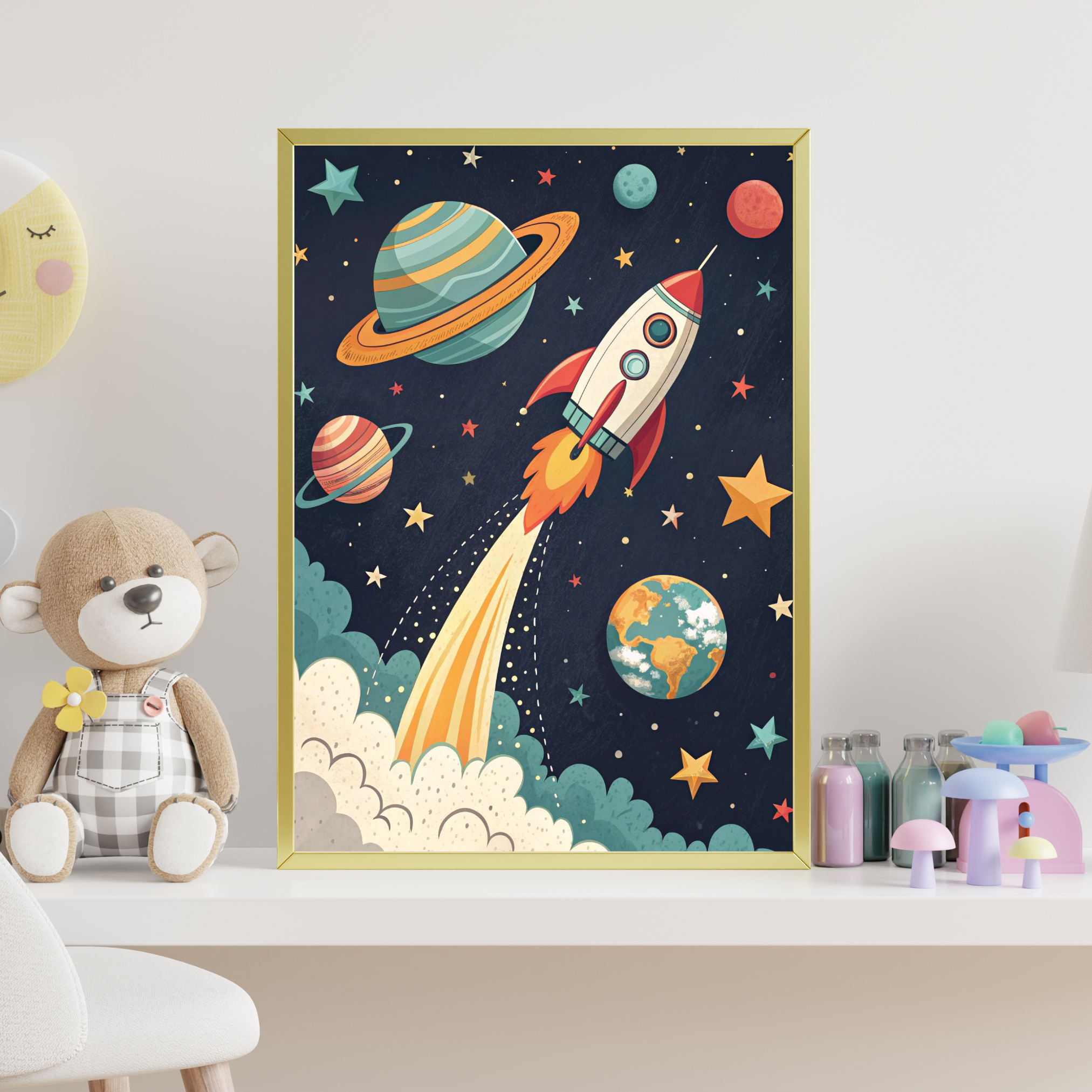 Rocket Adventure in Space – Kids Wall Art