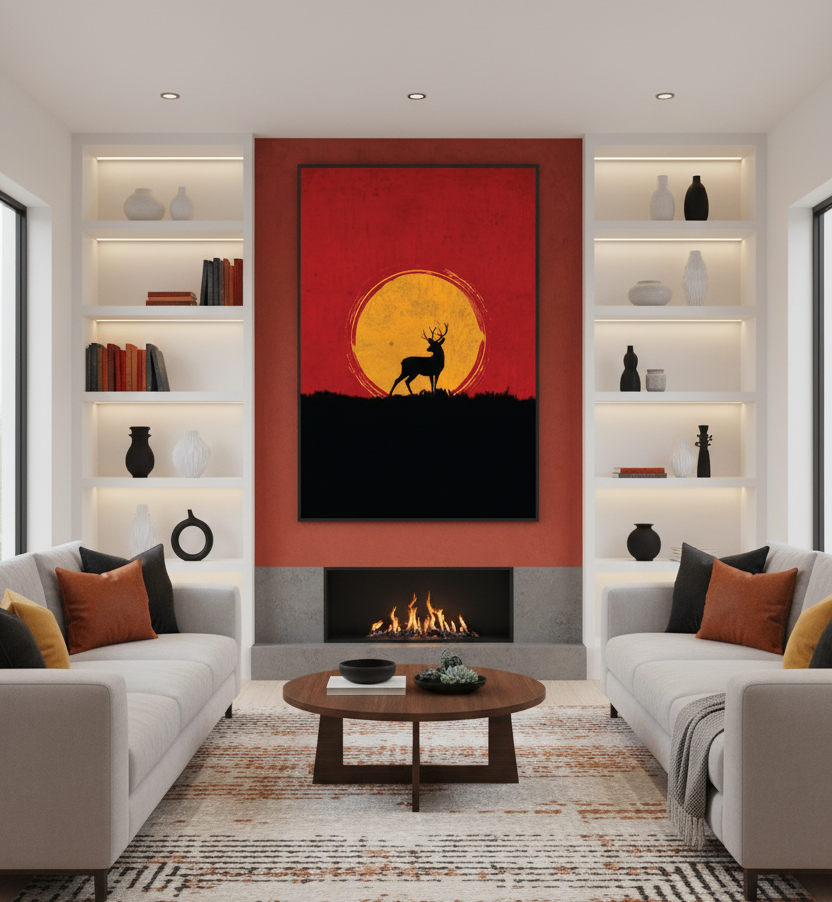 Radiant Grace – Deer Silhouette at Sunset Wall Art